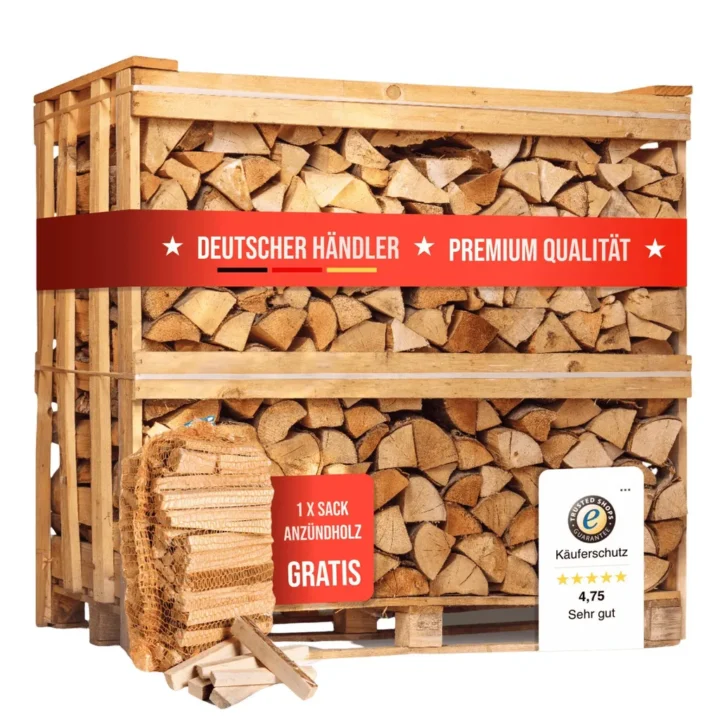 1 RM PREMIUM Buchen Brennholz | 25cm | kammergetrocknet | auf Palette | 500kg | Kaminholz | 1,6 SRM