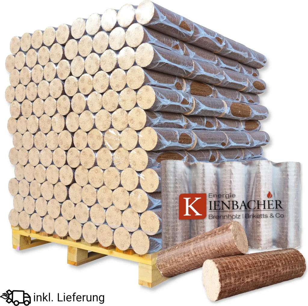 960 kg Nestro Briketts !SONDERAKTION! Hartholzbriketts aus Buche & Eiche | 96 x 10 kg Holzbrikett auf Palette | Energie Kienbacher®