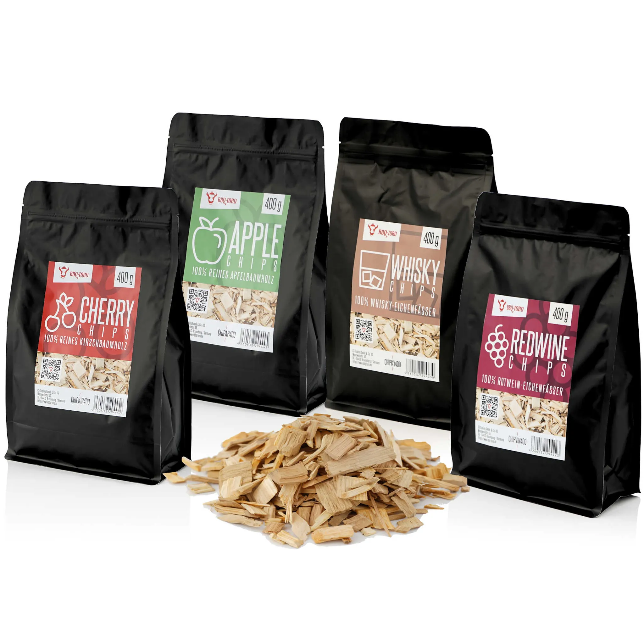 BBQ-Toro Smoker Chips Set | 4 Sorten Räucherchips à 400 gr – Kaminofen