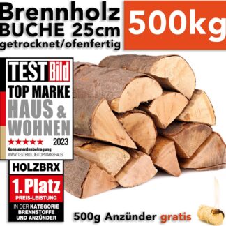 Brennholz Buche 500 kg – Kaminholz in 25 cm Länge, ofenfertig, nachhaltig getrocknet – Ansicht 1