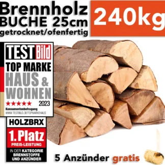 Brennholz Kaminholz Feuerholz Buche 240kg im Karton / 25cm Länge ofenfertig gesägt gespalten getrocknet (firewood beech / bois de chauffage hêtre) HOLZBRX