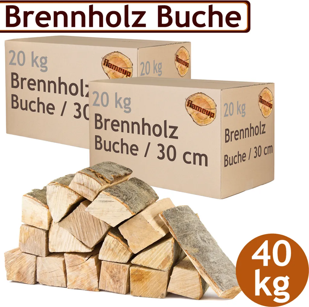 Brennholz Kaminholz Holz 40 kg Für Ofen und Kamin Kaminofen Feuerschale Grill Buche Feuerholz Buchenholz Holzscheite Wood 30 cm Flameup