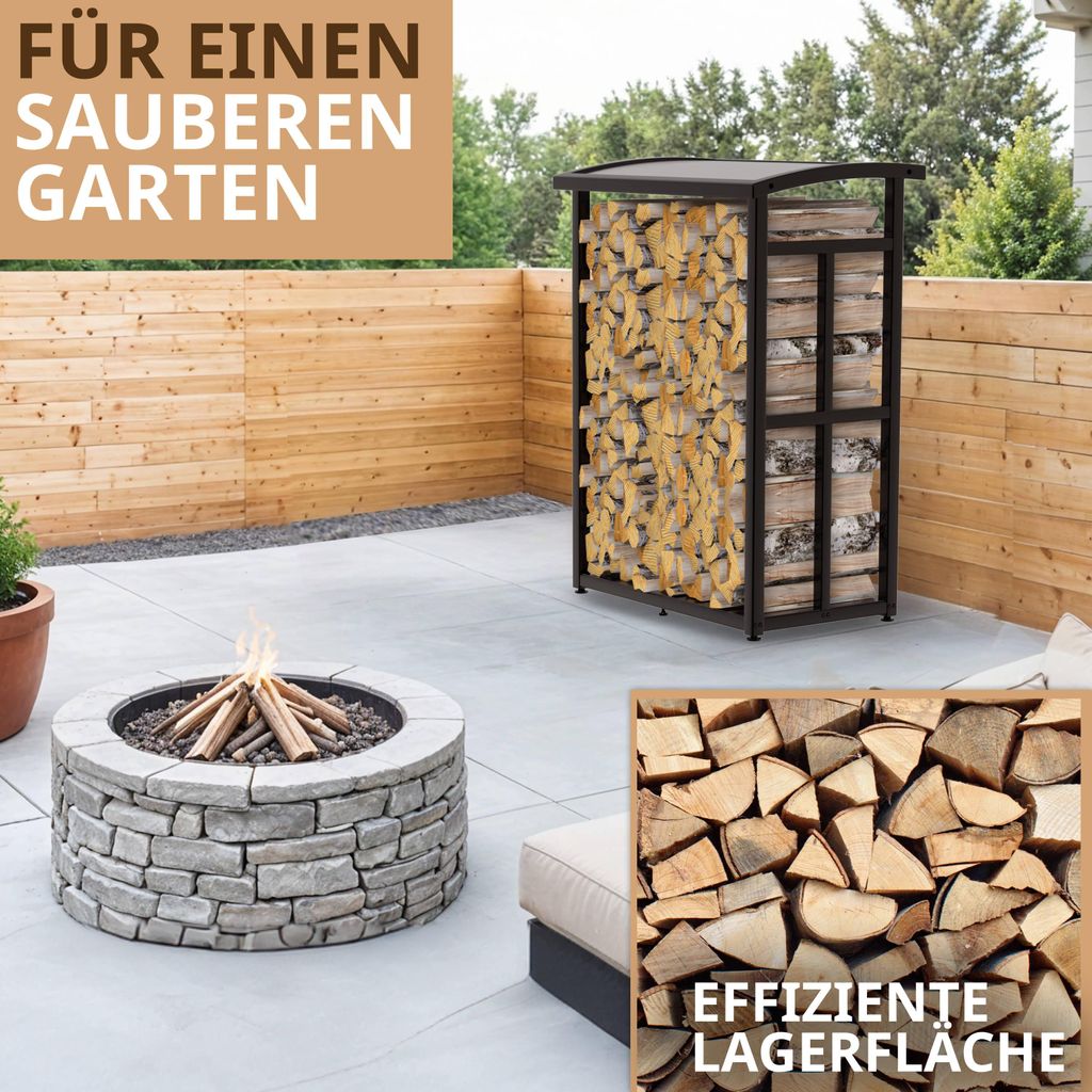 Elegantes Kaminholzregal für Terrasse – Metall schwarz mit Polycarbonat-Dach – Ansicht 5
