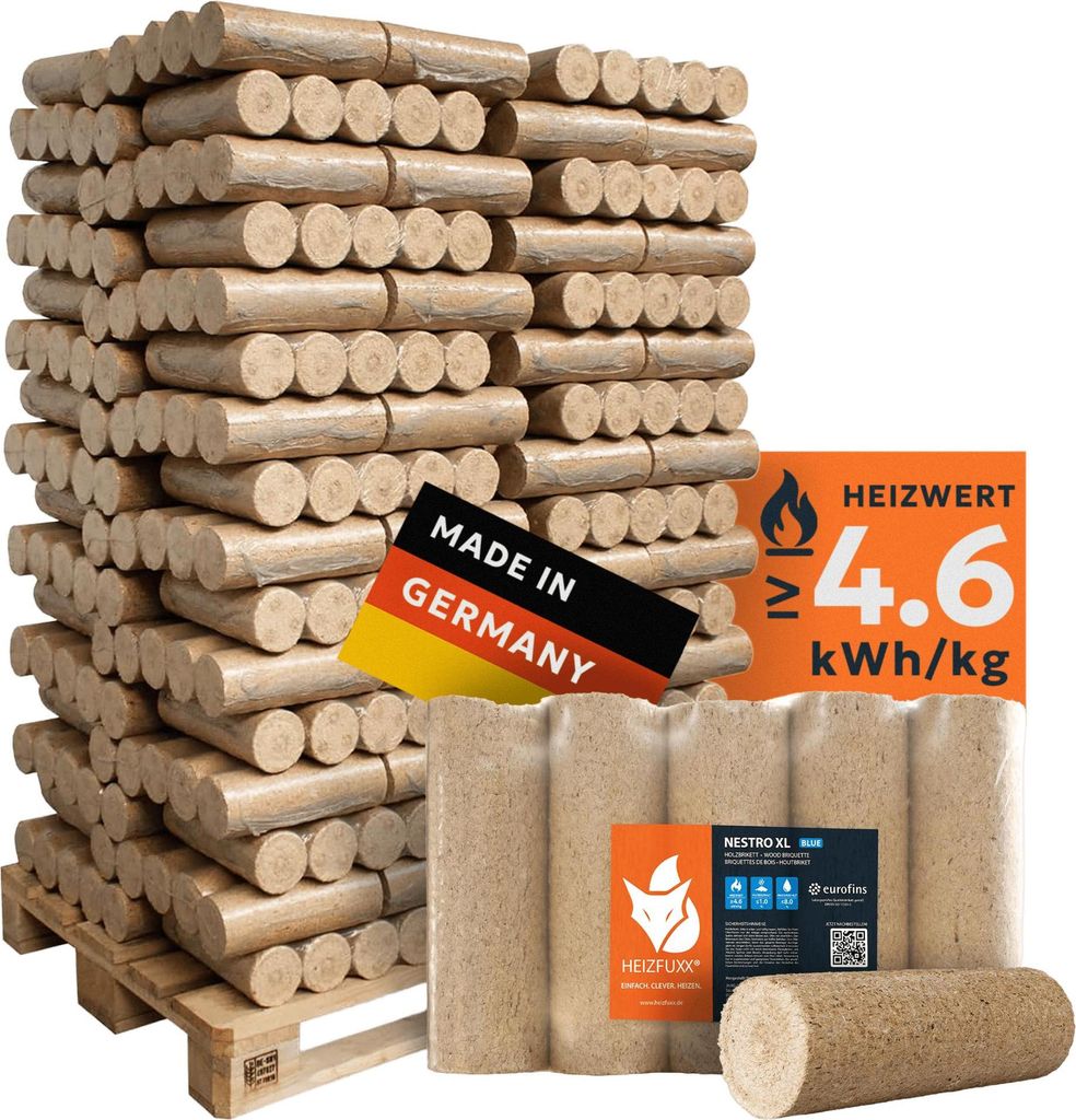 HEIZFUXX Nestro XL Blue Holzbriketts aus hochwertigem Nadelholz, 960kg (96 Pakete x 10kg) – Ansicht 1