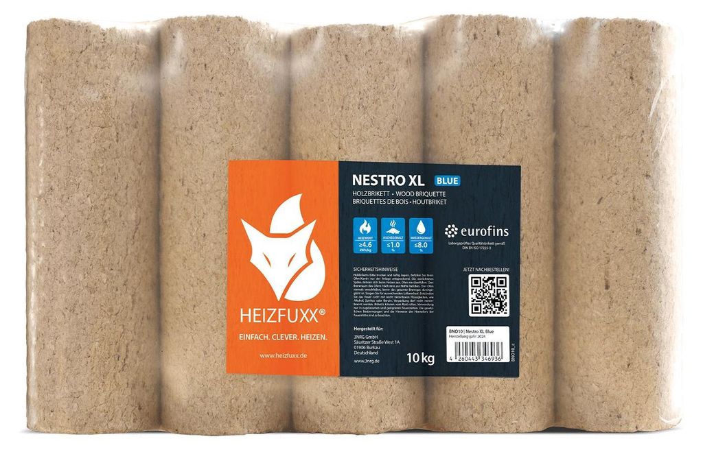HEIZFUXX Nestro XL Blue Holzbriketts aus hochwertigem Nadelholz, 960kg (96 Pakete x 10kg) – Ansicht 4