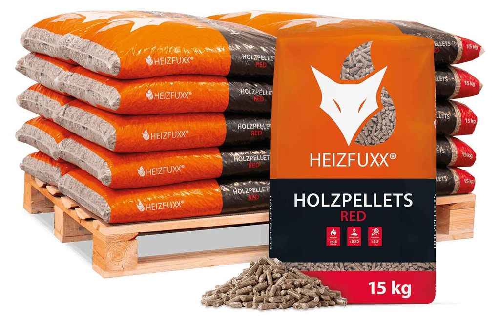 Heizfuxx Red ENplus A1 Holzpellets 15kg (20 Sack, 300kg Palette) – Ansicht 1