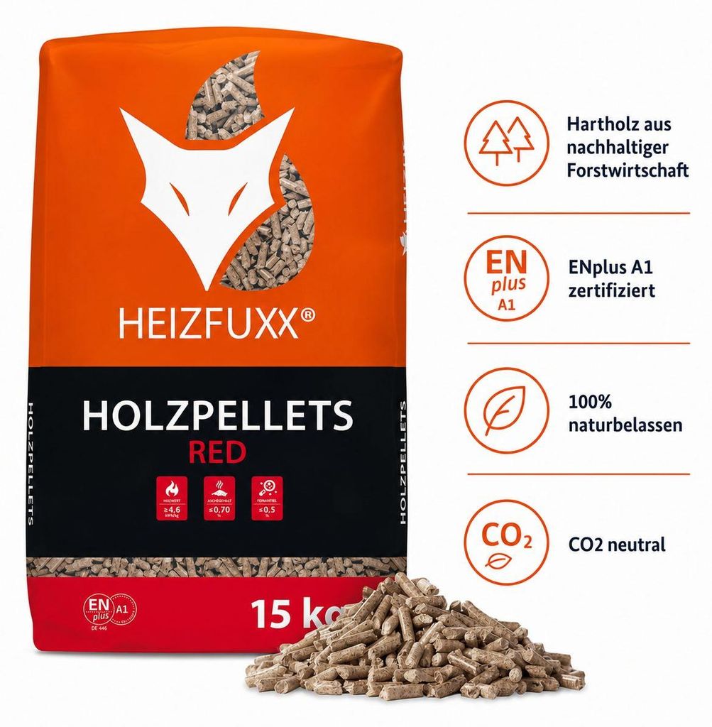 Heizfuxx Red ENplus A1 Holzpellets 15kg (20 Sack, 300kg Palette) – Ansicht 2