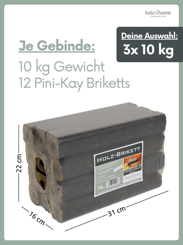 holz4home Pini Kay Eichenbriketts 30 kg – Hochwertige Brennholzbriketts für Kamin und Ofen – Ansicht 3