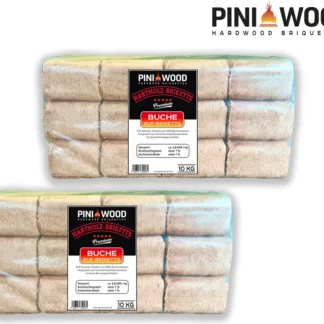 PINI 20 kg Holzbriketts 100% Buche Hartholzbriketts RUF Kamin Ofen Grill Feuerstelle Brennholz, 24 Briketts