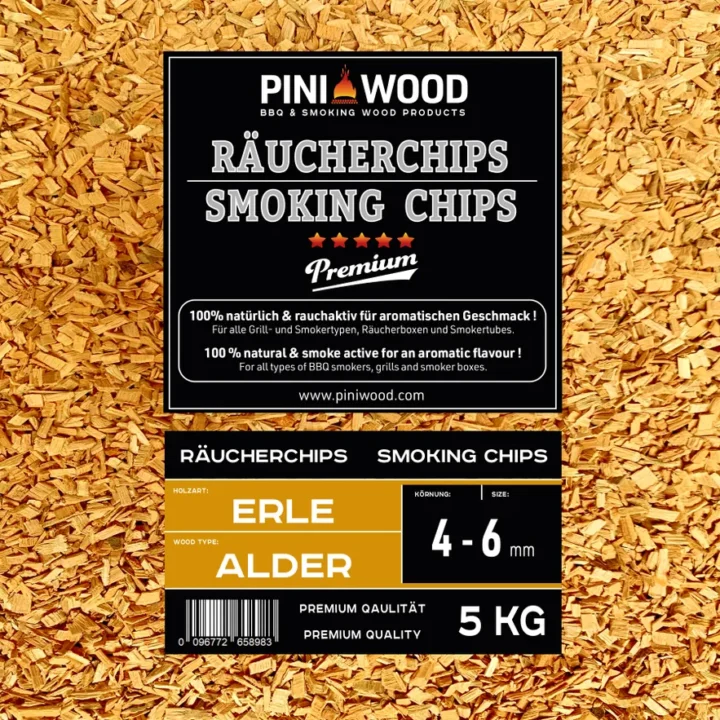 PINI 5 Kg Räucherchips Erle ohne Rinde 4-6 mm Smoking Chips