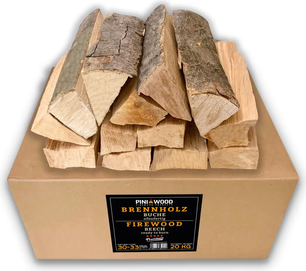 PINI Brennholz ofenfertig Buche 20 Kg ca. 30-33 cm für Kamin Grill Feuerschale Pizzaofen Smoker