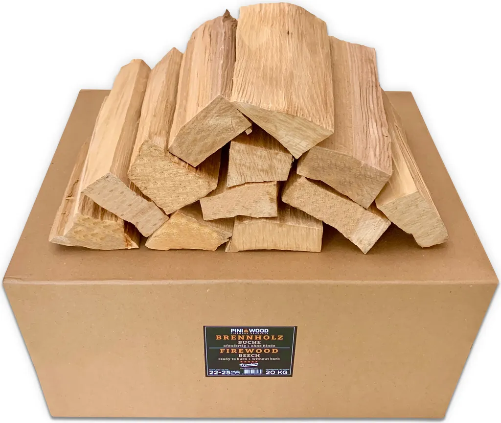 PINI Grillholz OHNE RINDE Buche 20 Kg Brennholz ca. 25 cm für Pizzaofen Grill Smoker Kamin Feuerschale