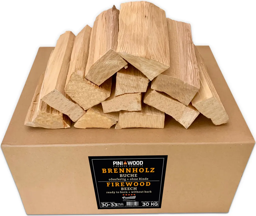PINI Grillholz OHNE RINDE Buche 30 Kg Brennholz 30-33 cm für Pizzaofen Grill Smoker Kamin Feuerschale