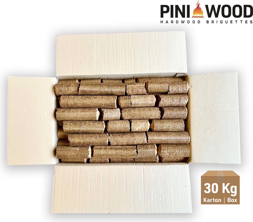 PINI Hartolzbriketts 30 kg aus 100% Eiche – Langanhaltende Wärme für Kamin und Ofen – Ansicht 2