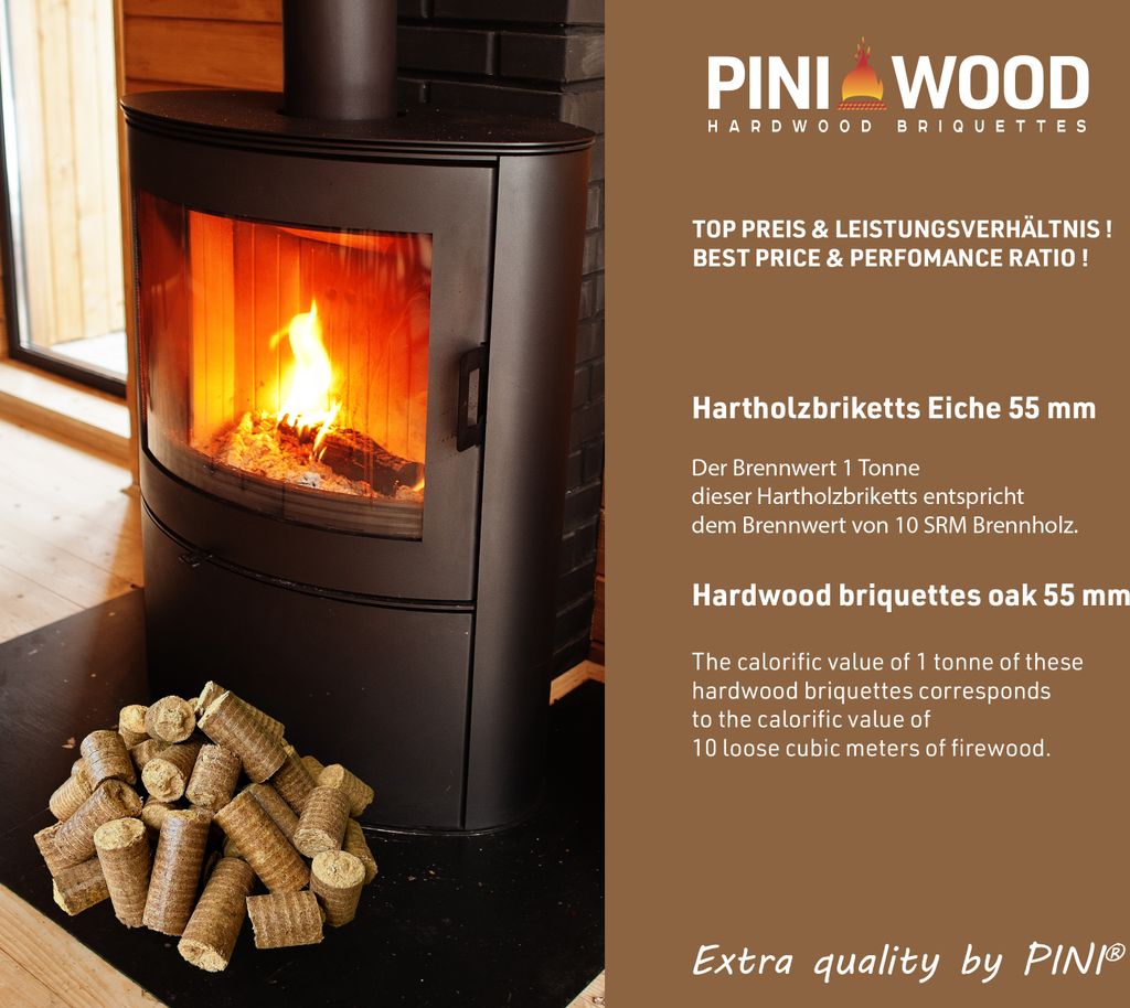PINI Hartolzbriketts 30 kg aus 100% Eiche – Langanhaltende Wärme für Kamin und Ofen – Ansicht 5